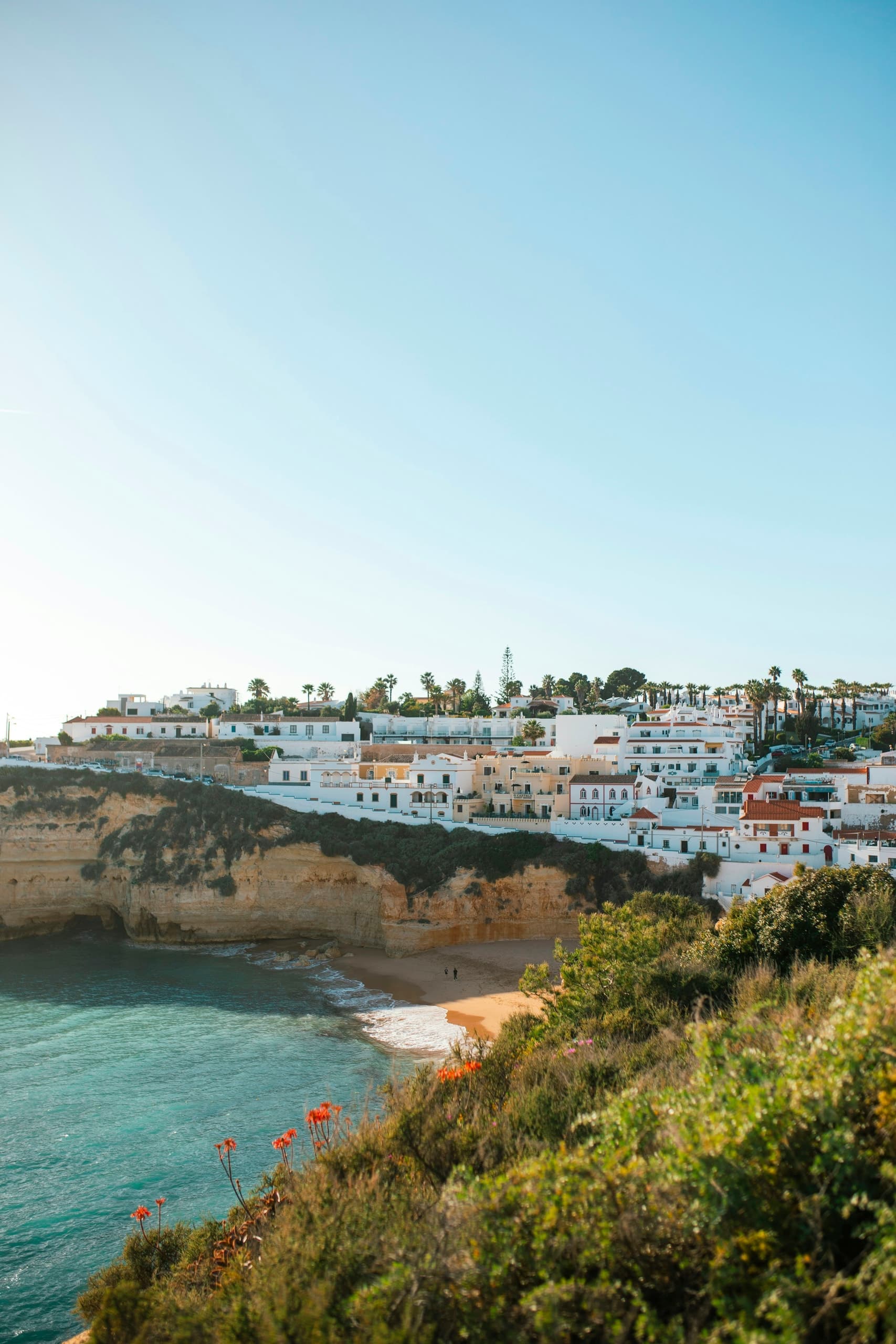 a view of a beach from a hill