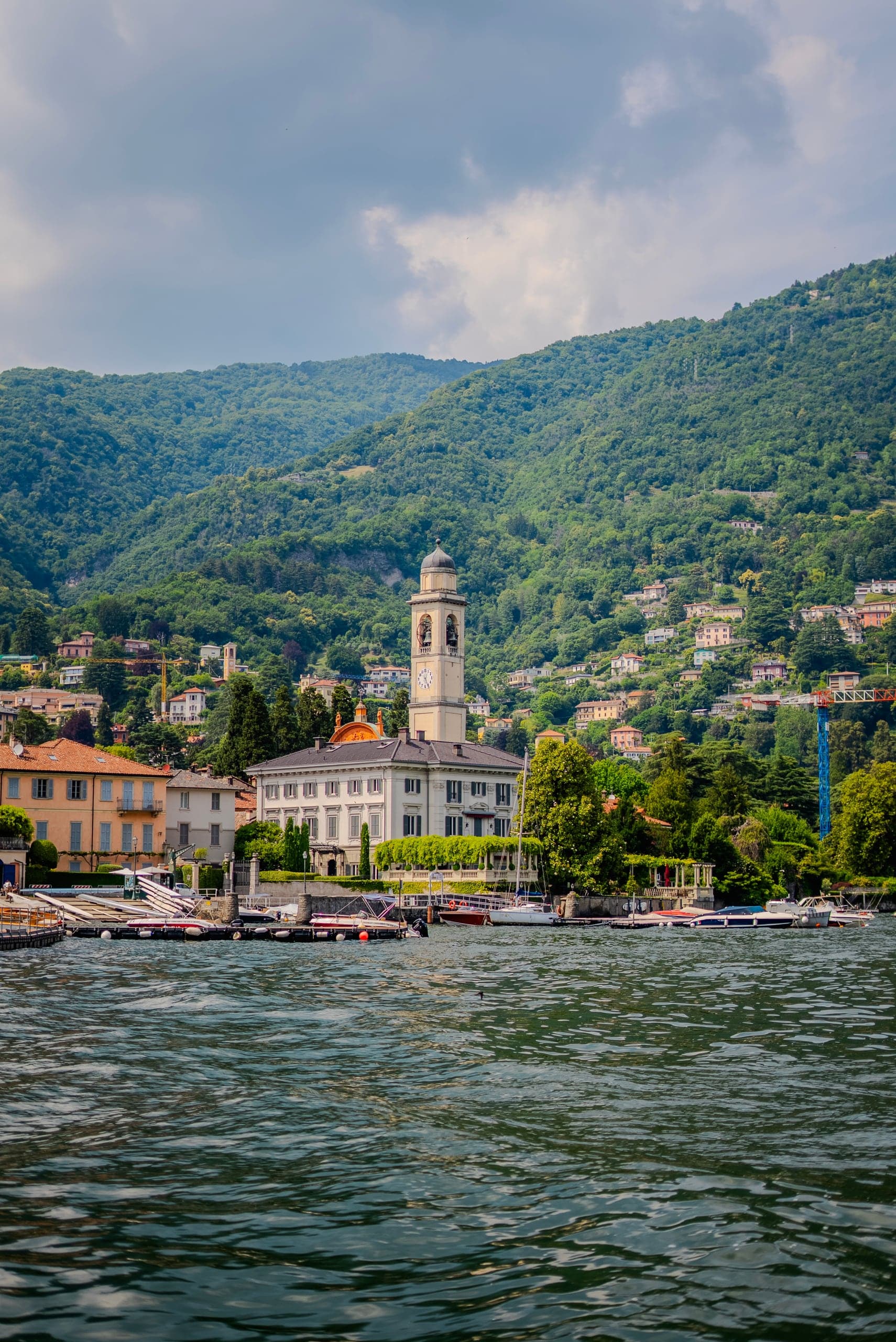 Church and hillside town above the northern reaches of Lake Como