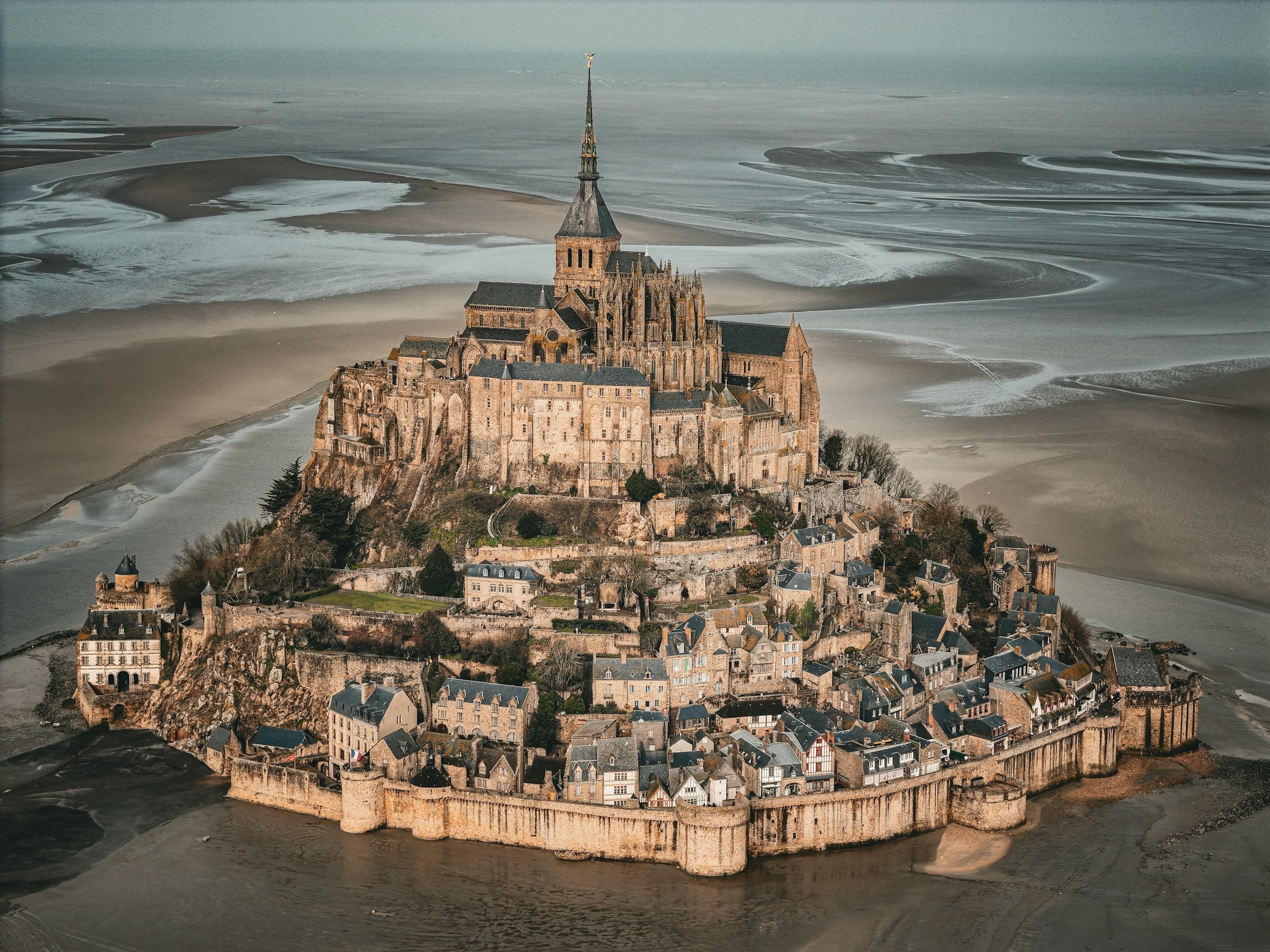 A medieval monastery on a tidal island.